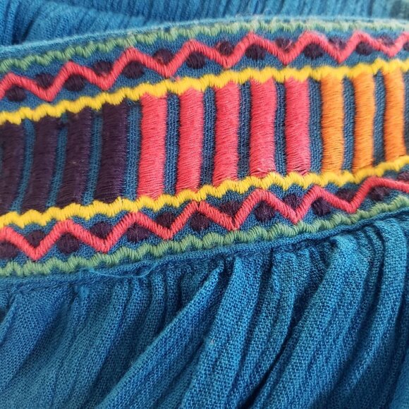 Fun and Flirt Maxi skirt Size Small Medium turquoise embroidered waist trim - Picture 5 of 8